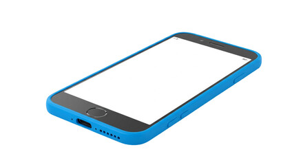 Realistic 3D render of a modern smartphone with a blank white screen and a vibrant blue case, perfect for app mockups and technology designs. Isolated on a transparent background.