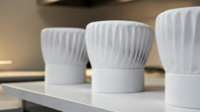 Row of chef hats culinary uniforms food service professional apparel