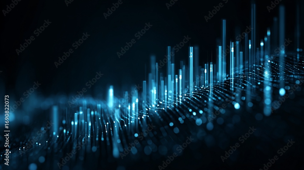 Poster luminous blue data landscape with glowing abstract elements representing information technology and 