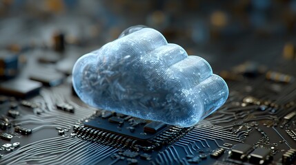 Digital cloud computing concept over circuit board displaying information technology for global data network and cybersecurity and infrastructure