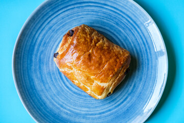 Single Pain Au Chocolate Breakfast Danish Pastry Served On A Plate