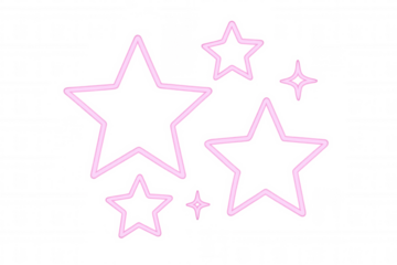Pink neon star-shaped light glowing brightly, radiating glamorous festive illumination against transparent backdrop