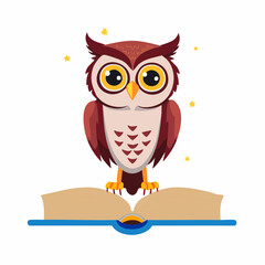 Obraz premium Wise Owl perched on an Open Book A Charming Illustration