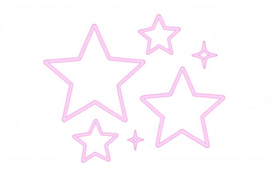 Pink neon star-shaped light glowing brightly, radiating glamorous festive illumination against transparent backdrop