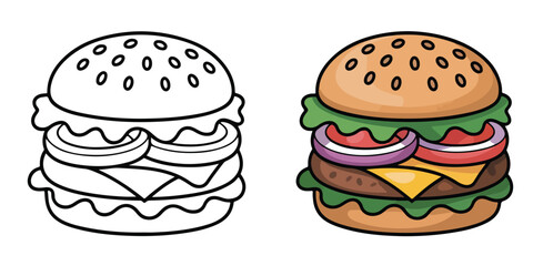 burger coloring page vector illustration	