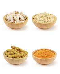 Whole Aromatic Spices in Rustic Bowls Including Cardamom, Clove, and Star Anise