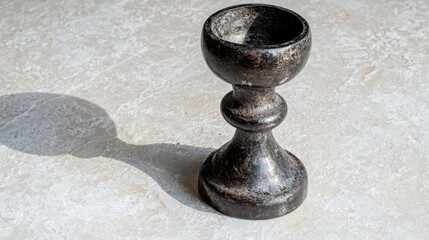 A dark brown wooden cup with a wide bowl and a small stem.