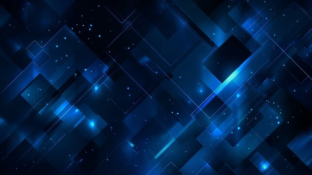 Elegant abstract blue background with geometric shapes, sparkling particles, and connecting lines offering technology vibes.