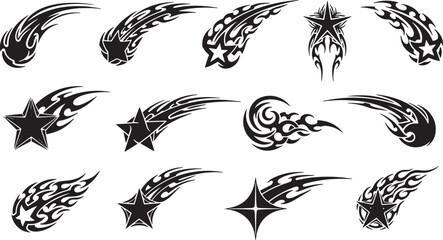 Collection of Vector Illustrations Dynamic Shooting Star and Flame Designs for Creative Projects