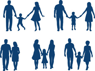 Happy family holding hands silhouette set black vector collection