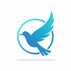 Obraz premium Stylized blue bird silhouette flying within a circle. Vector graphic icon representing peace, freedom, and spirituality. Modern abstract logo concept