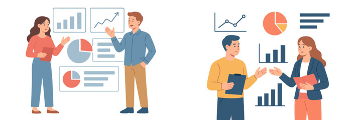 Business people analyzing data charts and graphs during a team meeting for corporate strategy and financial planning