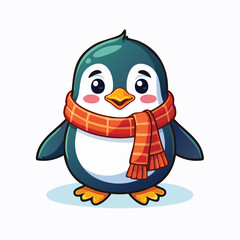 Obraz premium Cute Cartoon Penguin in Winter Scarf Vector Illustration for Festive Designs and Children's Content