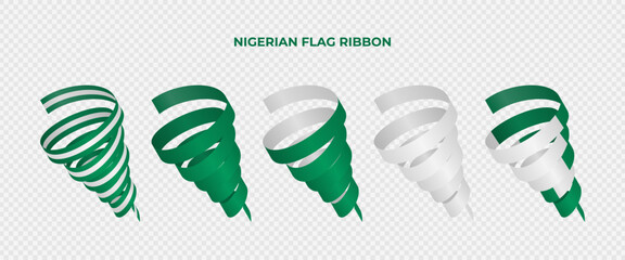 Spiral wavy Nigerian flag ribbon,set of green and white ribbons