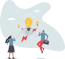 Brainstorming idea, team meeting or discussion for business solution or inspiration, teamwork creativity or collaboration for success.about a man and his life.