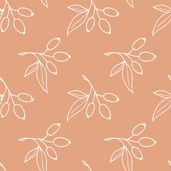 Pattern Hawthorn Berry Branches with Round Small Pome Fruits.