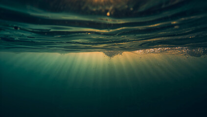 Obraz premium Beautiful Underwater Light Rays Beyond Water Surface