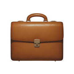 Brown Leather Briefcase with Metal Clasp and Handle isolated on a transparent background luggage