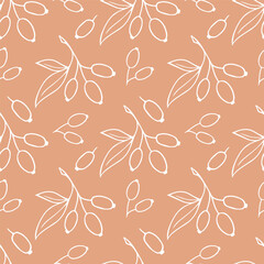 Pattern Hawthorn Berry Branches with Round Small Pome Fruits.