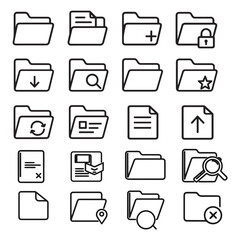 Minimal folder & file line icons related items black & white thin vector set.eps