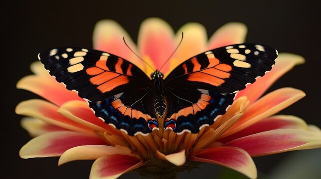 Close up of exotic butterfly perched on a vibrant flower cinematic nature details - Powered by Adobe