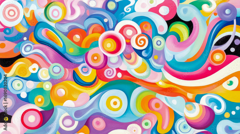 Aufkleber exuberant mosaic of interconnected vibrant hues and fluid abstract patterns creating joyful visual s