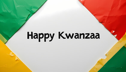 Fototapeta premium Happy Kwanzaa Greeting with Torn Paper Collage Design Festive Banner in Red, Green, and Yellow on White Background