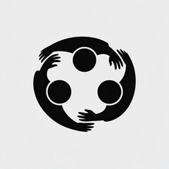 Unity in Circle: A symbolic, graphic representation of three figures, forming a circle of hands, signifying unity, community, and the strength of collaboration, conveyed through minimalist design.