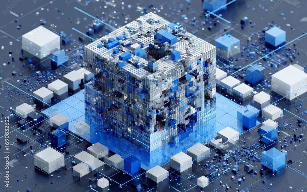 Aufkleber digital cube with circuitry and electronic components