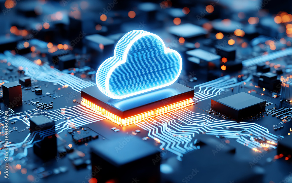 Aufkleber cloud computing concept on circuit board showing digital technology
