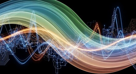 Abstract Digital Sound Wave Representation with Flowing Lines and Electronic Circuitry Elements