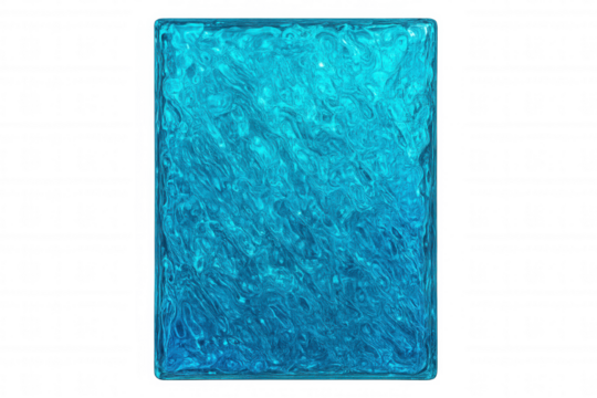 Glass block with transparent background, featuring a wavy and textured surface, creating an interesting visual effect