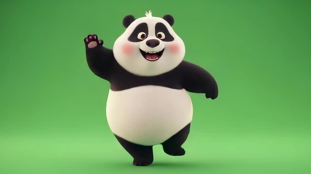 Cute and funny cartoon baby panda bear with a bamboo stick and green leaf, a delightful 3D vector illustration perfect for a wide range of creative projects