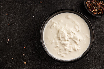 Stracciatella cheese soft young portion size Italian food natural product tasty snack fresh delicious gourmet food background on the table rustic top view copy space