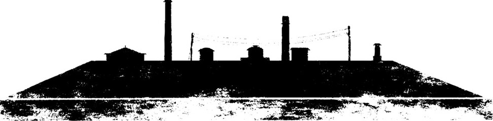 Obraz premium Industrial silhouette grunge black and white art for urban design