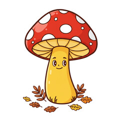 cartoon mushroom isolated on white background, autumn concept symbol for nature
