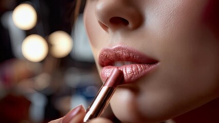 Closeup lipstick application