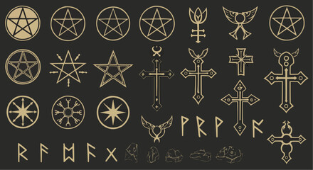 Occult Symbols and Gothic Crosses Vector – Mystic Magic Icons Set