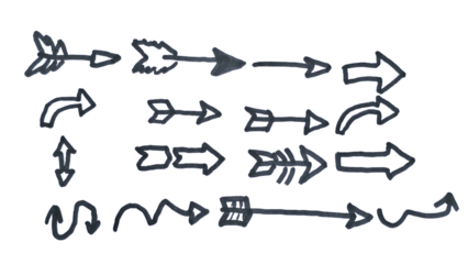 Hand-Drawn Doodle Art of an Arrow in a Simple Style Isolated on a White Background with Copy Text Space. Minimal Illustration Element for Directional Posters, Decorative Themes, and Creative Designs. 