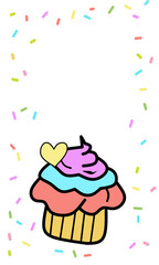Cute Cartoon Cupcake with Colorful Sprinkles