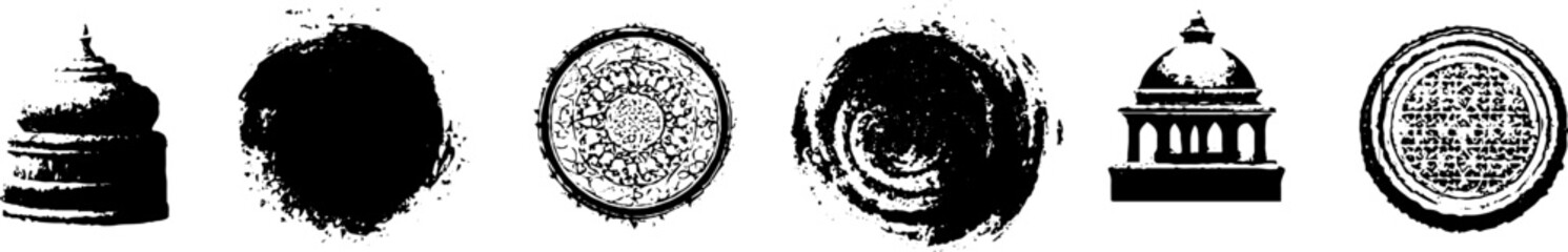 Islamic architecture grunge silhouettes in black and white for design projects