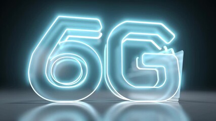 Futuristic glowing 6G technology symbol with neon light effect and abstract glowing transparent folders stacking digital wireless communication - Powered by Adobe