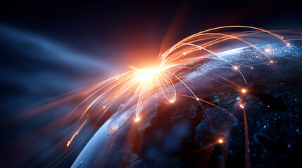 A panoramic digital interface filled with glowing AI models neural connections stretching across a global map data streams flowing between continents atmosphere of digital trans