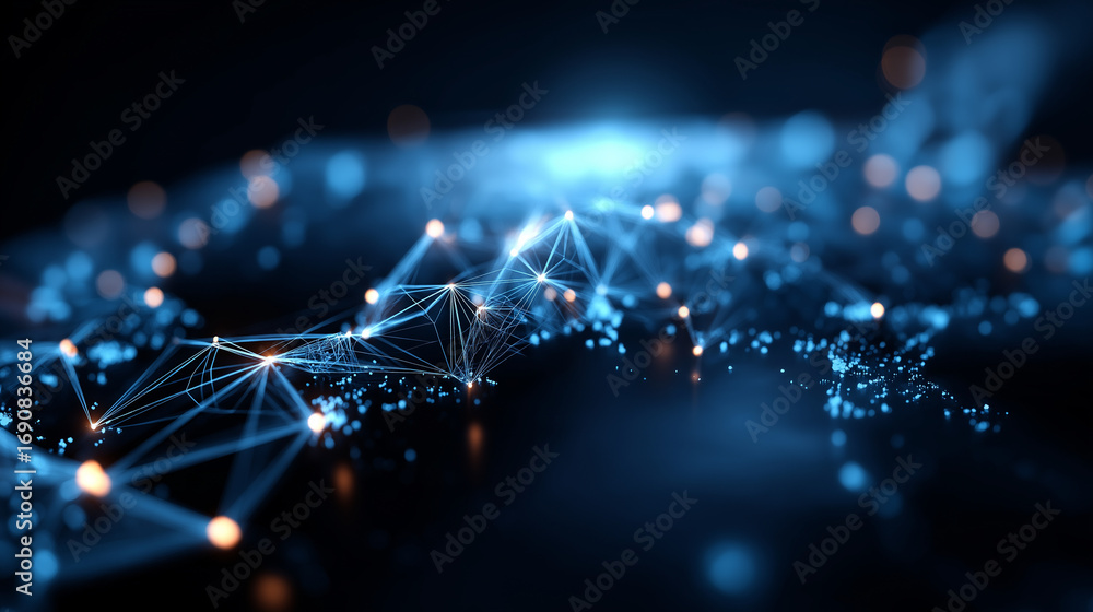 Poster a virtual projection of global data networks glowing on a wide screen interconnected nodes pulsing w