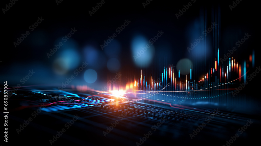 Poster a futuristic financial trading board glowing with interactive graphs algorithms calculating in real 
