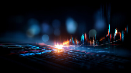 A futuristic financial trading board glowing with interactive graphs algorithms calculating in real time candlestick charts and predictive curves illuminating the digital environ