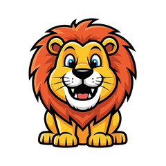 Naklejka premium Cute Smiling Cartoon Lion Character Illustration on white Background