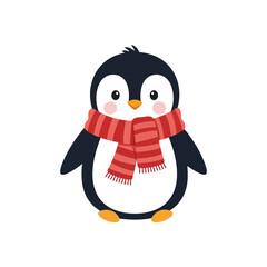 Obraz premium Cute Cartoon Penguin with Red Scarf on white Background