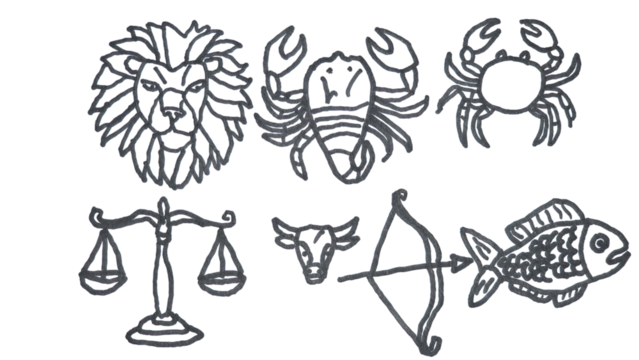 Hand-Drawn Doodle Art Set of Twelve Astrological Zodiac Signs with Constellations Isolated on White Background