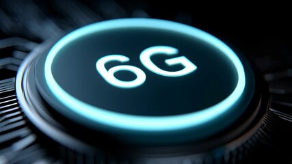 6G technology button glowing futuristic digital communication concept with blue light circuit board background enhancing digital communication - Powered by Adobe